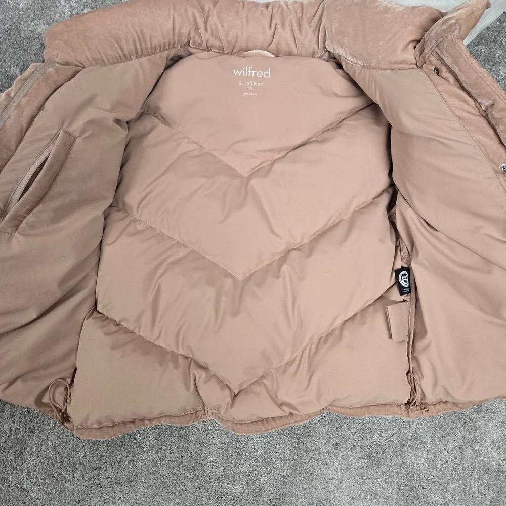 ARITZIA Wilfred Cloud Puff Velvet Goose Down Puffer Coat Jacket Pink XS READ‎